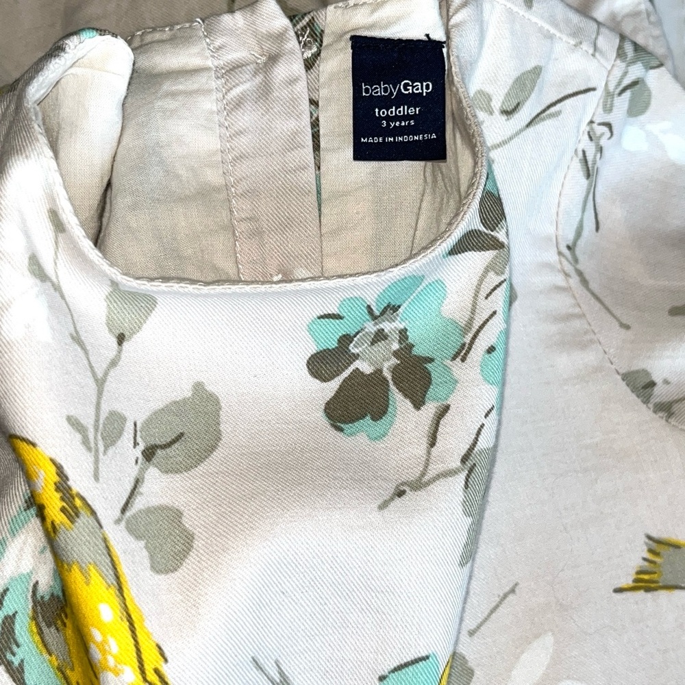 BabyGap Toddler 3 Years Floral Bird Drop Waist Long Sleeve Dress - Picture 7 of 9